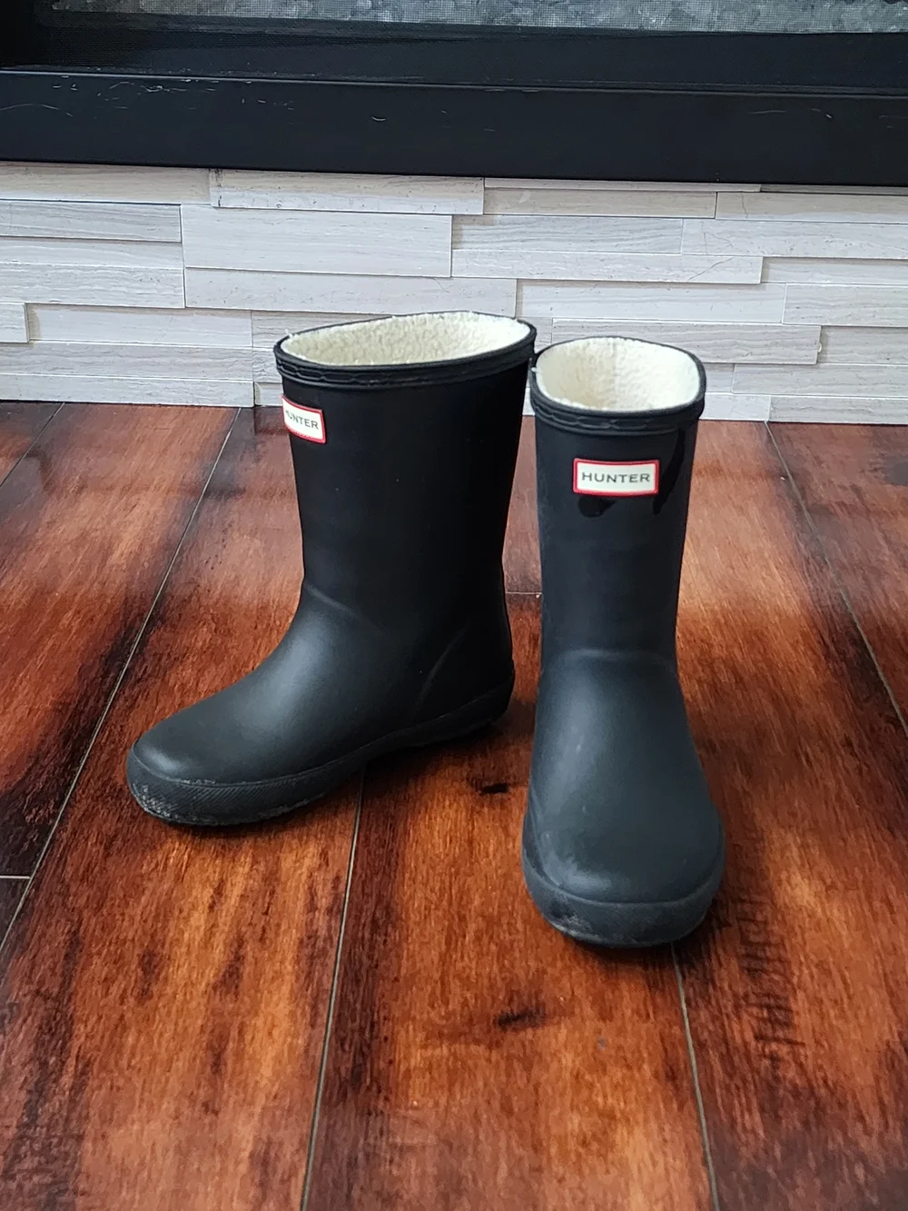 Hunter Kids First Faux Shearling Lined Rain Boots Black Waterproof Boots Sz 6